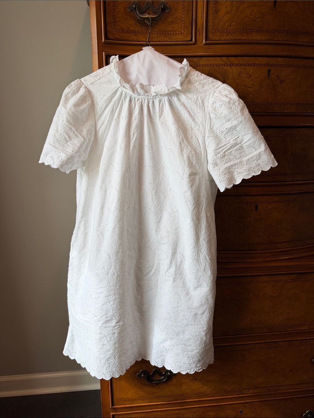 White Eyelet Mini Dress with Scalloped Details